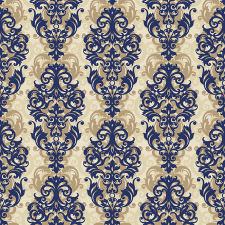 Vector seamless pattern with swirls and floral motifs in retro style. Victorian background of contrast color. It can be used for wallpaper, pattern fills, web page background, surface textures.のイラスト素材