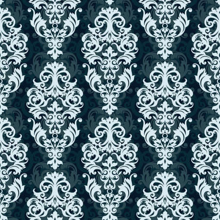 Vector seamless pattern with swirls and floral motifs in retro style. Victorian background of contrast color. It can be used for wallpaper, pattern fills, web page background, surface textures.のイラスト素材