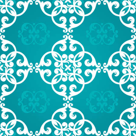 Vector seamless pattern with swirls and floral motifs in retro style. Victorian background of light green color. It can be used for wallpaper, pattern fills, web page background, surface textures.のイラスト素材