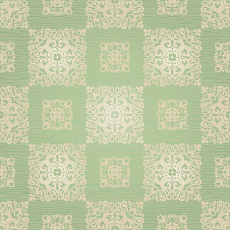 Vector seamless pattern with swirls and floral motifs in retro style. Victorian background of light green color. It can be used for wallpaper, pattern fills, web page background, surface textures.のイラスト素材