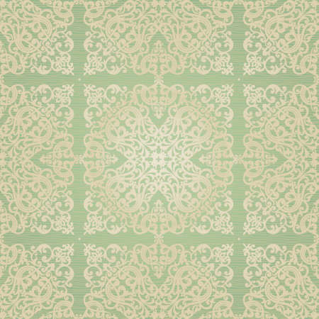 Vector seamless pattern with swirls and floral motifs in retro style. Victorian background of light green color. It can be used for wallpaper, pattern fills, web page background, surface textures.のイラスト素材