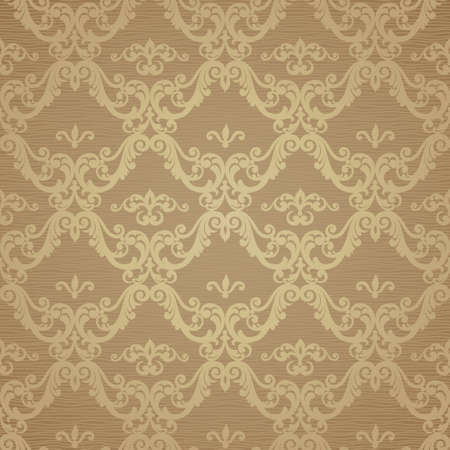 Vector seamless pattern with swirls and floral motifs in retro style. Victorian background of beige color. It can be used for wallpaper, pattern fills, web page background, surface textures.のイラスト素材