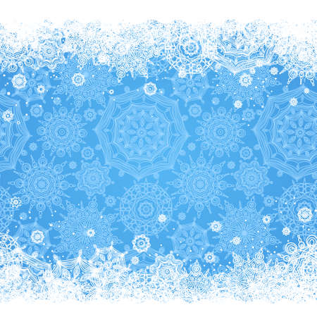 Concept seamless border with snowflakes. Light winter background. It can be used for decorating of invitations, greeting cards, decoration for bags.のイラスト素材