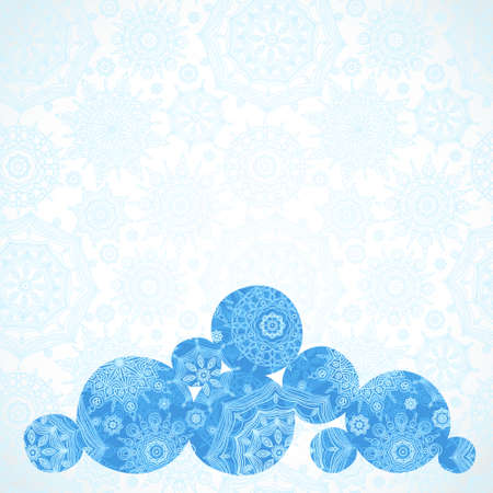 Vector illustration with snowballs on seamless winter background. Place for your text. Christmas ornament for invitations, greeting cards, brochures, magazines, leaflets.のイラスト素材