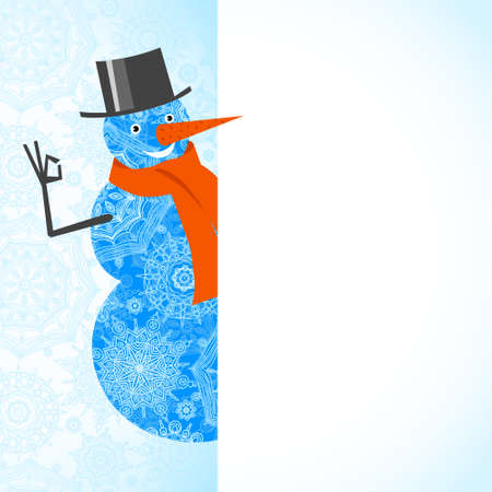 Vector illustration of Christmas Snowman with red scarf and banner. Christmas ornament for invitations, greeting cards, brochures, magazines, leaflets.のイラスト素材