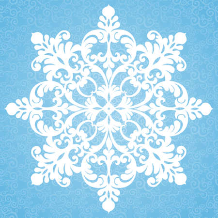 Abstract vector circle background. Lace pattern design. White ornament on blue scroll background. It can be used for decorating of wedding invitations, greeting cards, decoration for bags and clothes.のイラスト素材