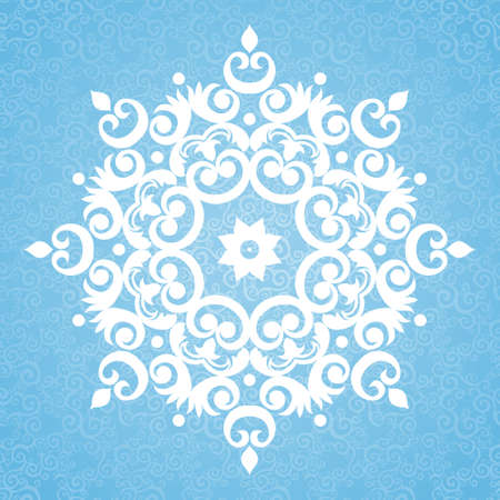 Abstract vector circle background. Lace pattern design. White ornament on blue scroll background. It can be used for decorating of wedding invitations, greeting cards, decoration for bags and clothes.のイラスト素材