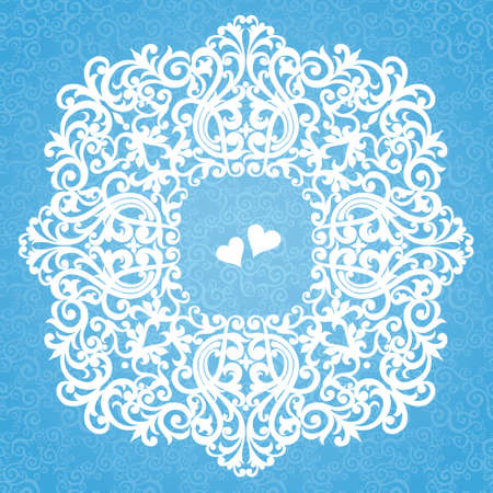 Winter concept frame. Vintage decorative round pattern with lacy ornament. Christmas vector background.  Place for your text. It can be used for decorating of invitations, greeting cards, decoration for bags, clothes.のイラスト素材