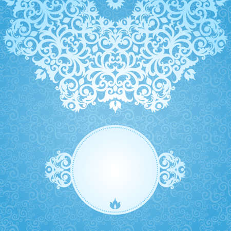 Vintage greeting cards with swirls and floral motifs for new year design. Template frame design for retro wedding card. White vector border in Victorian style. Place for your text. Save the date.のイラスト素材