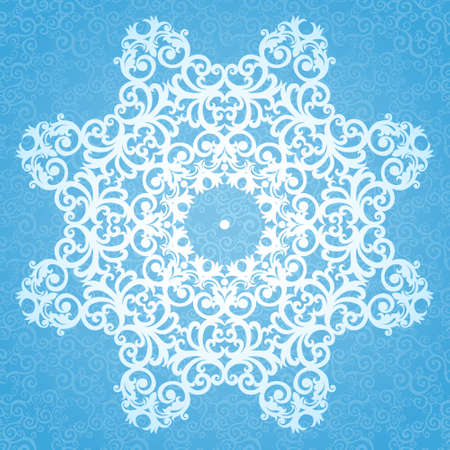 Abstract vector circle background. Lace pattern design. White ornament on blue scroll background. It can be used for decorating of wedding invitations, greeting cards, decoration for bags and clothes.のイラスト素材