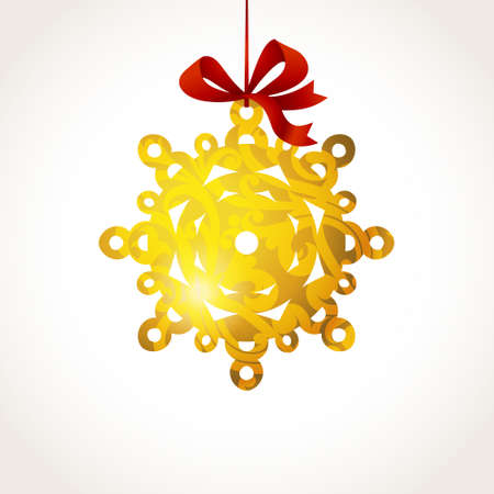 Golden snowflake with ribbons and place for text. Element for Christmas design. It can be used for decorating of invitations, greeting cards, labels, decoration for bags and clothes.のイラスト素材