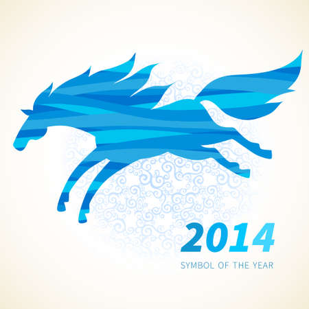 Symbol of 2014. Horse, decorated with blue abstract wave patterns. Vector element for design. It can be used for decorating of invitations, greeting cards, web page, decoration for bags and clothes.のイラスト素材