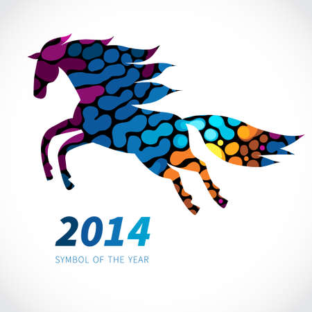Symbol of 2014. Horse, decorated with bright abstract dots patterns. Vector element for design. It can be used for decorating of invitations, greeting cards, web page, decoration for bags and clothes.のイラスト素材
