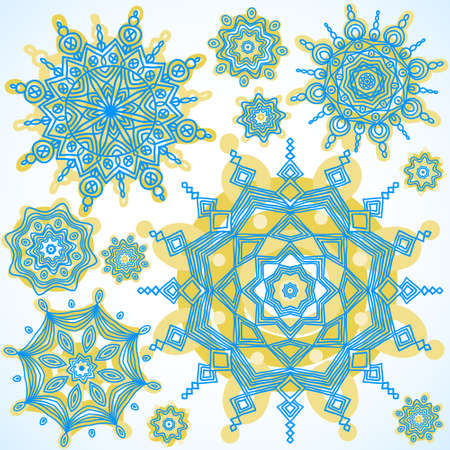 Winter vector set with snowflakes. Elements for design. It can be used for decorating of invitations, greeting cards, web pages, decoration for bags and clothes.のイラスト素材