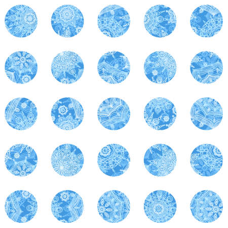 Winter concept seamless pattern of circles. Bright snowflakes background. It can be used for wallpaper, pattern fills, web page, surface textures.のイラスト素材