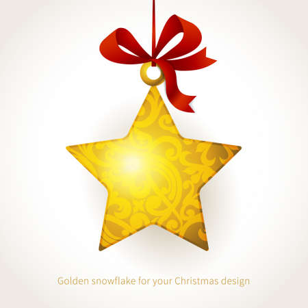 Golden star with ribbons and place for text. Element for Christmas design. It can be used for decorating of invitations, greeting cards, labels, decoration for bags and clothes.のイラスト素材