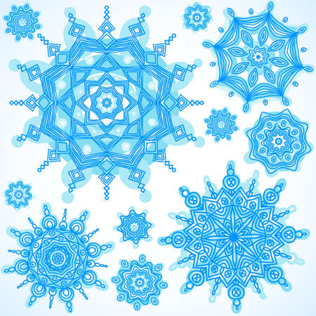 Winter vector set with snowflakes. Elements for design. It can be used for decorating of invitations, greeting cards, web pages, decoration for bags and clothes.のイラスト素材
