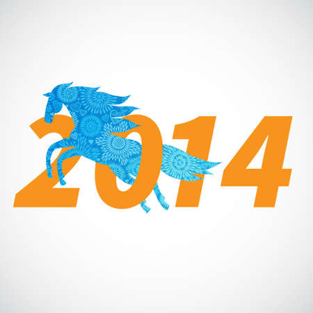 Symbol of 2014. Horse, decorated with blue flower patterns. Vector element for design. It can be used for decorating of invitations, greeting cards, web page, decoration for bags and clothes.のイラスト素材