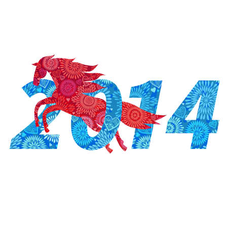 Symbol of 2014. Horse, decorated with blue flower patterns. Vector element for design. It can be used for decorating of invitations, greeting cards, web page, decoration for bags and clothes.のイラスト素材