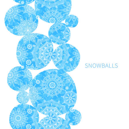 Concept seamless border with snowballs and snowflakes. Light winter background. It can be used for decorating of invitations, greeting cards, decoration for bags.のイラスト素材