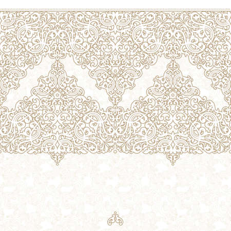 Vector seamless border in Eastern style. Ornate element for design and place for text. Ornamental lace pattern for wedding invitations and greeting cards. Traditional decor.のイラスト素材