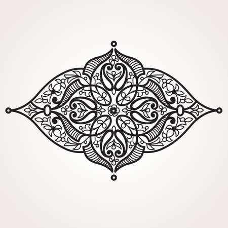 Vector ornament in Eastern style. Ornate element for design in Moroccan style. Ornamental lace pattern for wedding invitations and greeting cards. Traditional black decor on white background.のイラスト素材