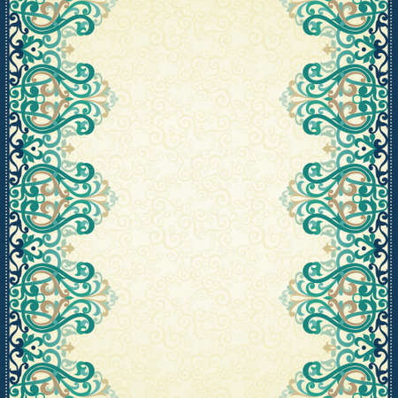 Decorative vector seamless border in Victorian style. Colorful element for design and place for text. Ornamental lace pattern for wedding invitations and greeting cards. Traditional ornate decor on light background.のイラスト素材