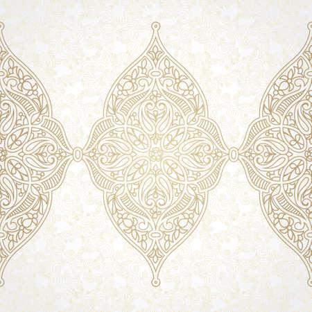 Vector seamless border in Eastern style. Ornate element for design. Ornamental lace pattern for wedding invitations and greeting cards. Traditional light decor.のイラスト素材