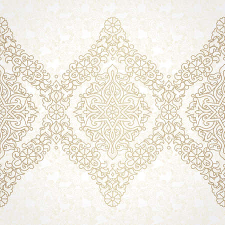Vector seamless border in Eastern style. Ornate element for design. Ornamental lace pattern for wedding invitations and greeting cards. Traditional light decor.のイラスト素材