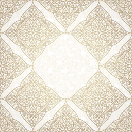 Vector seamless pattern in Eastern style. Beige monochrome element for design. Ornamental lace tracery on light background. Ornate floral decor for wallpaper. Endless texture. Pastel pattern fill.のイラスト素材