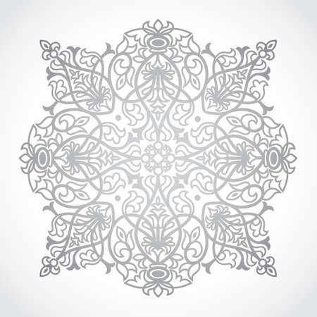 Vector pattern in Eastern style. Ornate element for design and place for text. Ornamental lace pattern for wedding invitations and greeting cards. Traditional grey decor on light background.のイラスト素材