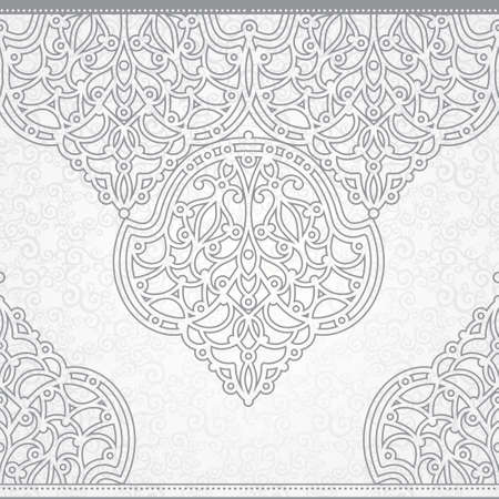 Vector seamless border in Eastern style. Ornate element for design and place for text. Ornamental lace pattern for wedding invitations and greeting cards. Traditional decor.のイラスト素材
