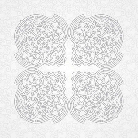Vector ornament in Eastern style. Ornate element for design in Moroccan style. Ornamental lace pattern for wedding invitations and greeting cards. Traditional grey decor on light background.のイラスト素材