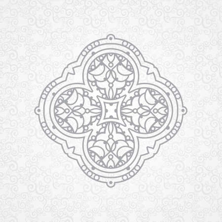 Vector ornament in Eastern style. Ornate element for design in Moroccan style. Ornamental lace pattern for wedding invitations and greeting cards. Traditional grey decor on light background.のイラスト素材