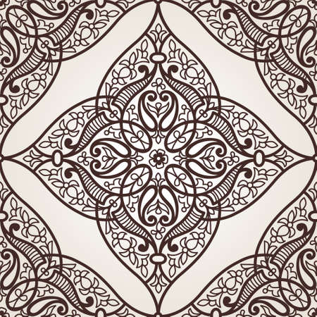 Vector seamless pattern in Eastern style. Contrast element for design. Ornamental backdrop and lace background. Ornate floral decor for wallpaper. Endless texture. Monochrome pattern fill.のイラスト素材