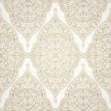 Vector seamless pattern in Eastern style. Beige monochrome element for design. Ornamental lace tracery on light background. Ornate floral decor for wallpaper. Endless texture. Pastel pattern fill.のイラスト素材