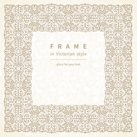 Vector frame in Victorian style. Ornate element for design and place for text. Ornamental lace pattern for wedding invitations and greeting cards. Traditional floral decor.のイラスト素材