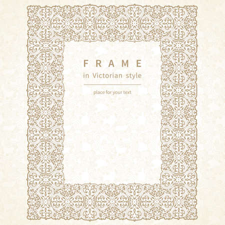 Vector frame in Victorian style. Ornate element for design and place for text. Ornamental lace pattern for wedding invitations and greeting cards. Traditional floral decor.のイラスト素材