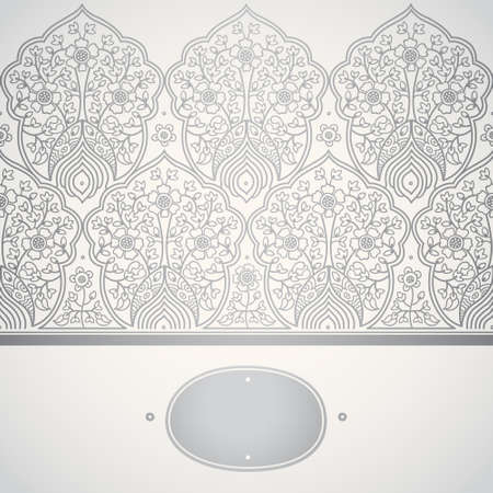 Vintage seamless border with lacy ornament. Ethnic lace pattern. Place for your text. It can be used for decorating of wedding invitations, greeting cards, decoration for bags and clothes.のイラスト素材