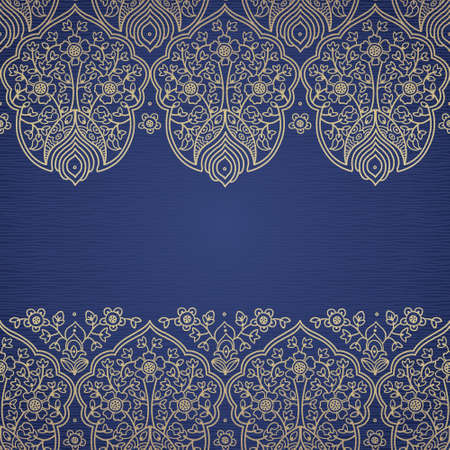 Vintage seamless border with lacy ornament. Ethnic lace pattern. Place for your text. It can be used for decorating of wedding invitations, greeting cards, decoration for bags and clothes.のイラスト素材
