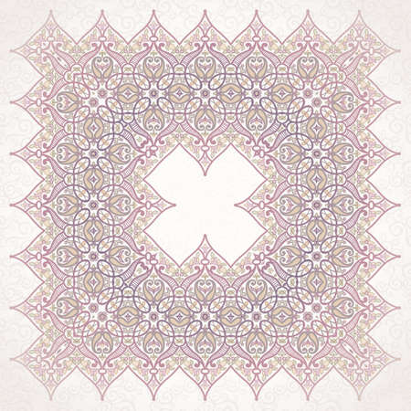 Vector pattern in Eastern style. Ornate element for design and place for text. Ornamental lace pattern for wedding invitations and greeting cards. Traditional pastel decor on light background.のイラスト素材