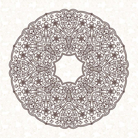 Vector pattern in Eastern style. Ornate element for design and place for text. Ornamental lace pattern for wedding invitations and greeting cards. Traditional black decor on light background.のイラスト素材