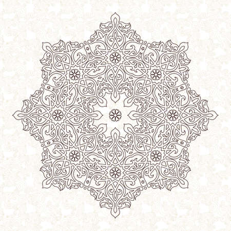 Vector pattern in Eastern style. Ornate element for design and place for text. Ornamental lace pattern for wedding invitations and greeting cards. Traditional black decor on light background.のイラスト素材