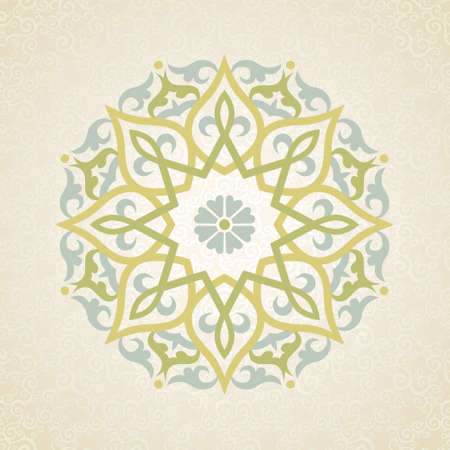 Vector pattern in Eastern style. Ornate element for design and place for text. Ornamental lace pattern for wedding invitations and greeting cards. Traditional pastel decor on light background.のイラスト素材