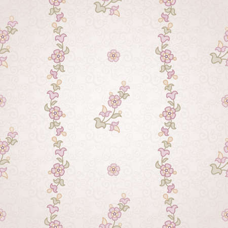 Vector seamless floral pattern in Eastern style. Pastel monochrome element for design. Ornamental lace tracery on light background. Ornate floral decor for wallpaper. Endless vintage texture. Pink pattern fill.のイラスト素材