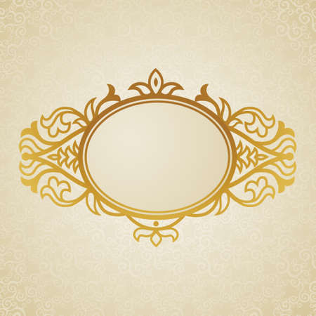 Vintage ornate frame with place for your text. Light Victorian background. Template frame design for greeting card and wedding invitations, decoration for bags and clothes.のイラスト素材