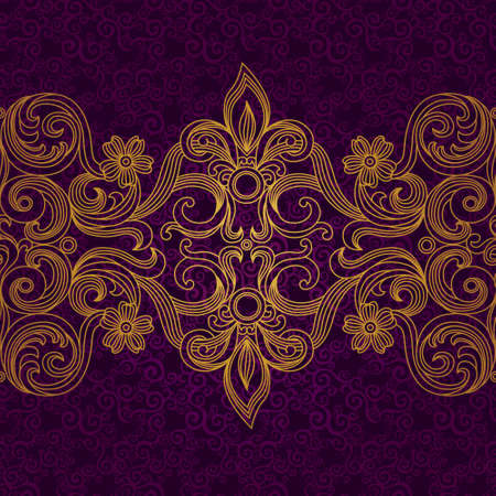 Vector seamless border in Victorian style. Element for design. Place for your text. Gold pattern. It can be used for decorating of wedding invitations, greeting cards, decoration for bags and clothes.のイラスト素材