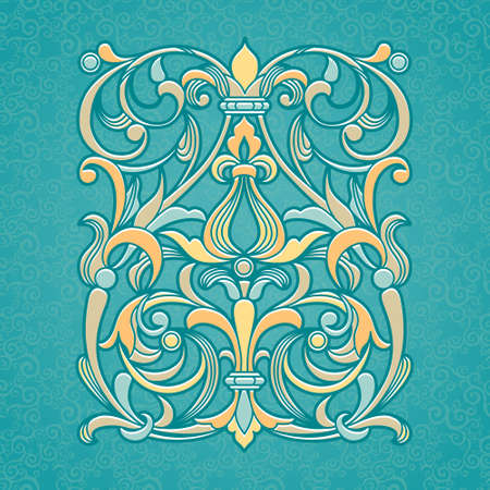 Vector floral pattern in Victorian style on scroll work background. Ornate element for design. Ornamental vintage illustration for wedding invitations, greeting cards. Traditional outline decor.のイラスト素材