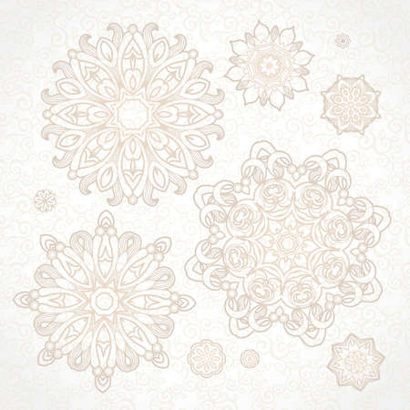 set of vintage patterns in Victorian style in shape of a circleのイラスト素材