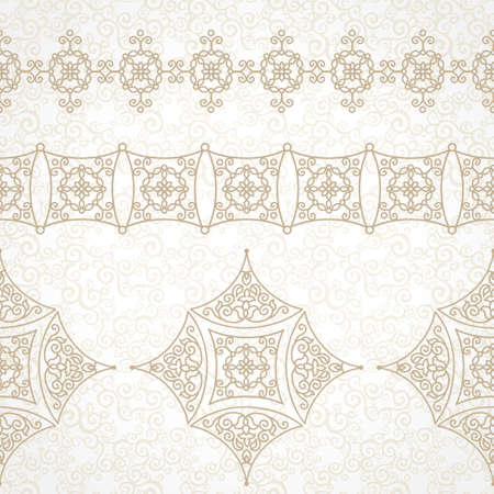 Vector vintage border in Eastern style. Ornate element for design and place for text. Ornamental floral illustration for wedding invitations and greeting cards. Traditional decor on scroll work background.のイラスト素材